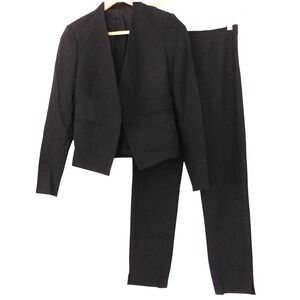 Women's Theory 2pc Black Virgin Wool Suit Capri Pants Jacket Blazer Size 0